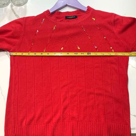 BIZARRE | Red Sequin 3/4 Sleeve Women’s Christmas Holiday Pullover Sweater - Picture 13 of 14